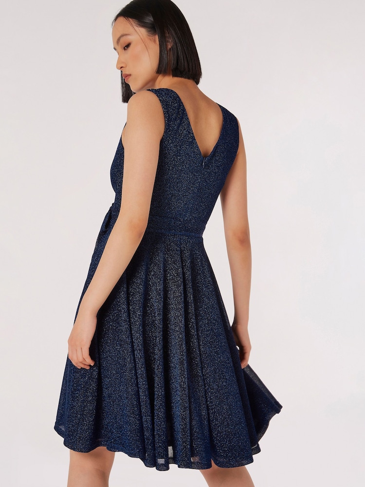 Apricot Blue Pleat V-Neck Skater Dress - Image 2 of 5