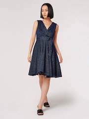 Apricot Blue Pleat V-Neck Skater Dress - Image 3 of 5