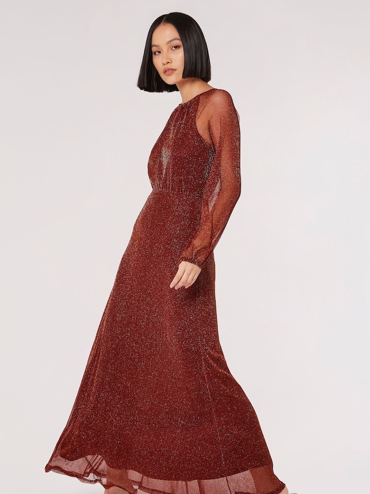 Apricot Red Mesh Raglan Maxi Dress - Image 1 of 3