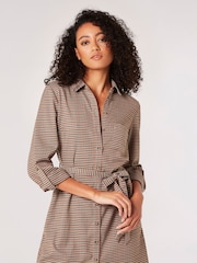 Apricot Brown Heritage Check Tie Shirt Dress - Image 1 of 4