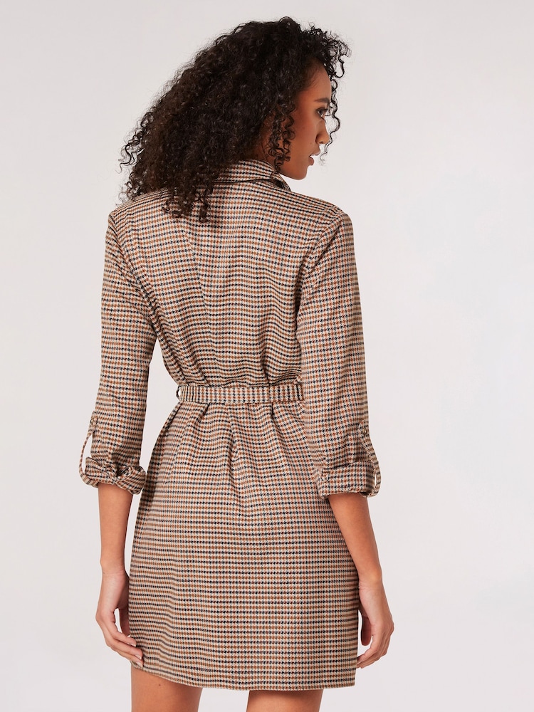 Apricot Brown Heritage Check Tie Shirt Dress - Image 2 of 4