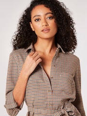Apricot Brown Heritage Check Tie Shirt Dress - Image 4 of 4