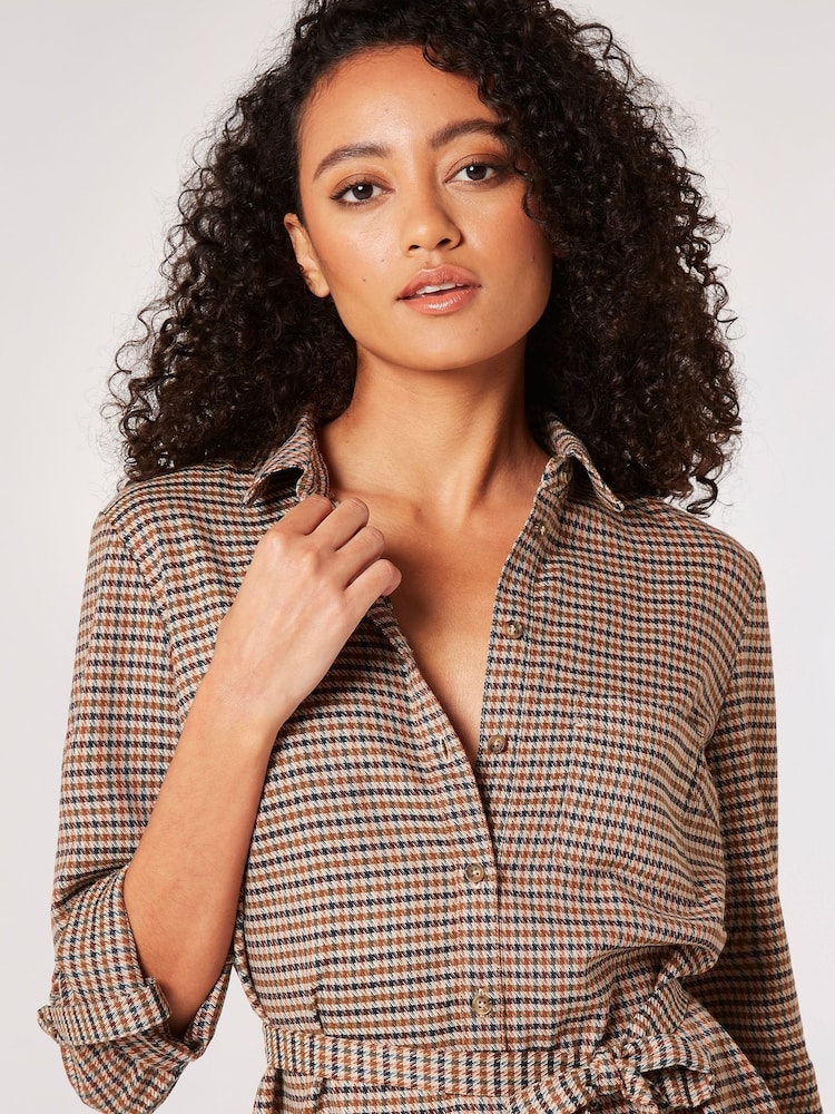 Apricot Brown Heritage Check Tie Shirt Dress - Image 4 of 4
