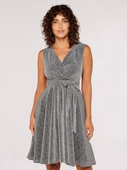 Apricot Silver Pleat V-Neck Skater Dress - Image 1 of 5