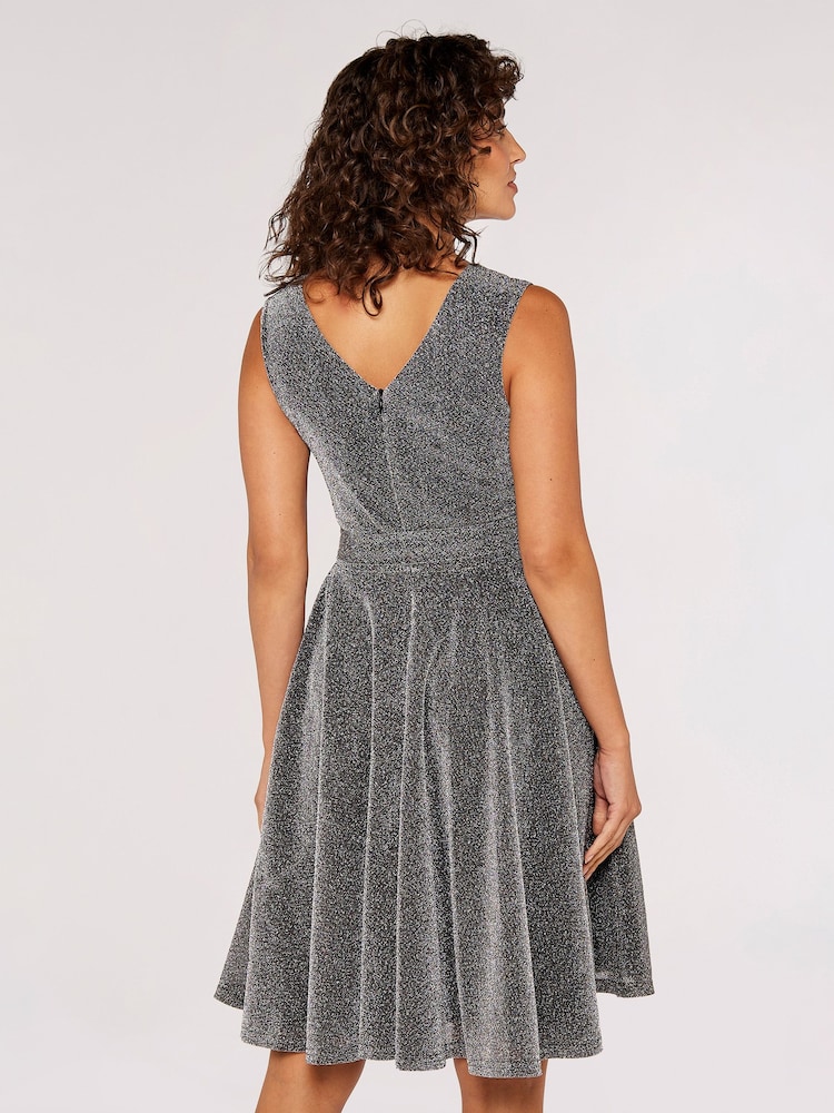 Apricot Silver Pleat V-Neck Skater Dress - Image 2 of 5