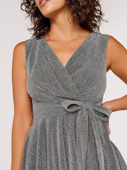Apricot Silver Pleat V-Neck Skater Dress - Image 5 of 5