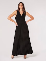 Apricot Black Sparkle Pleated Maxi Dress - Image 1 of 5