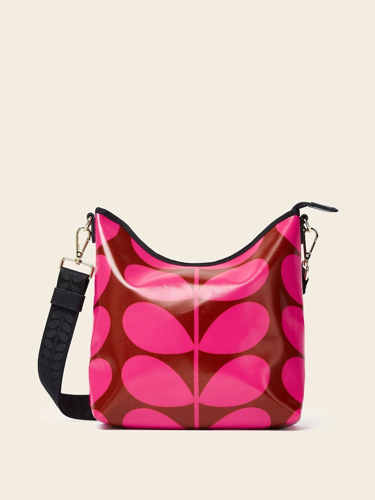 Orla Kiely Pink Carry Cross-Body 100% Cotton Bag - Image 1 of 4