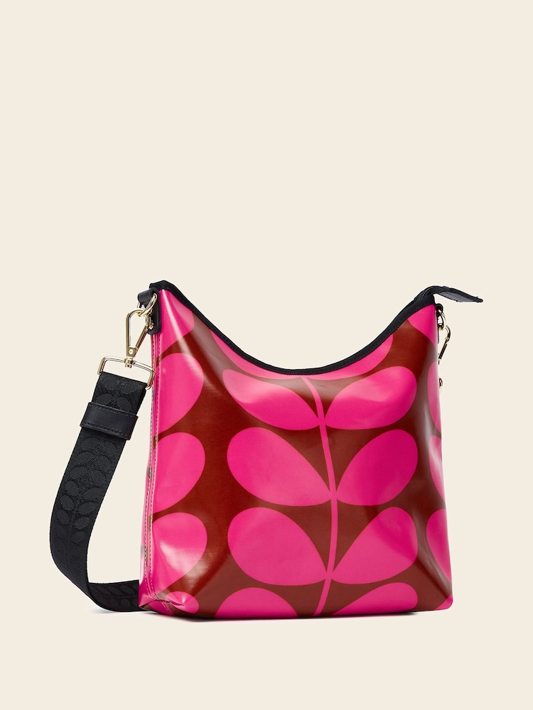 Orla Kiely Pink Carry Cross-Body 100% Cotton Bag - Image 2 of 4