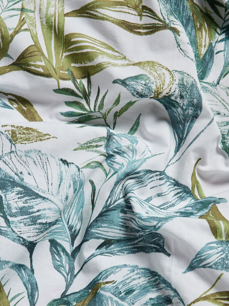 Green/Blue Tropical Leaf 100% Cotton Printed Duvet Cover and Pillowcase Set - Image 7 of 7 Green/Blue Tropical Leaf 100% Cotton Printed Duvet Cover and Pillowcase Set - Image 7 of 7
