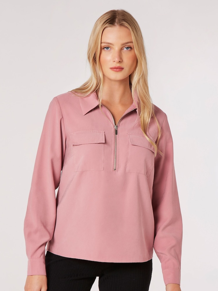 Apricot Purple Twill Zip Detail Cargo Top - Image 1 of 4