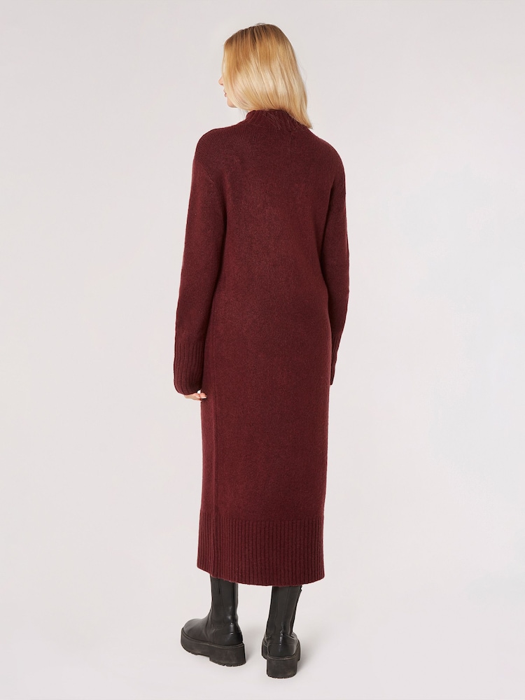 Apricot Red Chunky Knit High Neck Midi Dress - Image 2 of 5