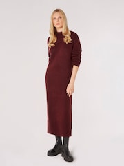 Apricot Red Chunky Knit High Neck Midi Dress - Image 3 of 5