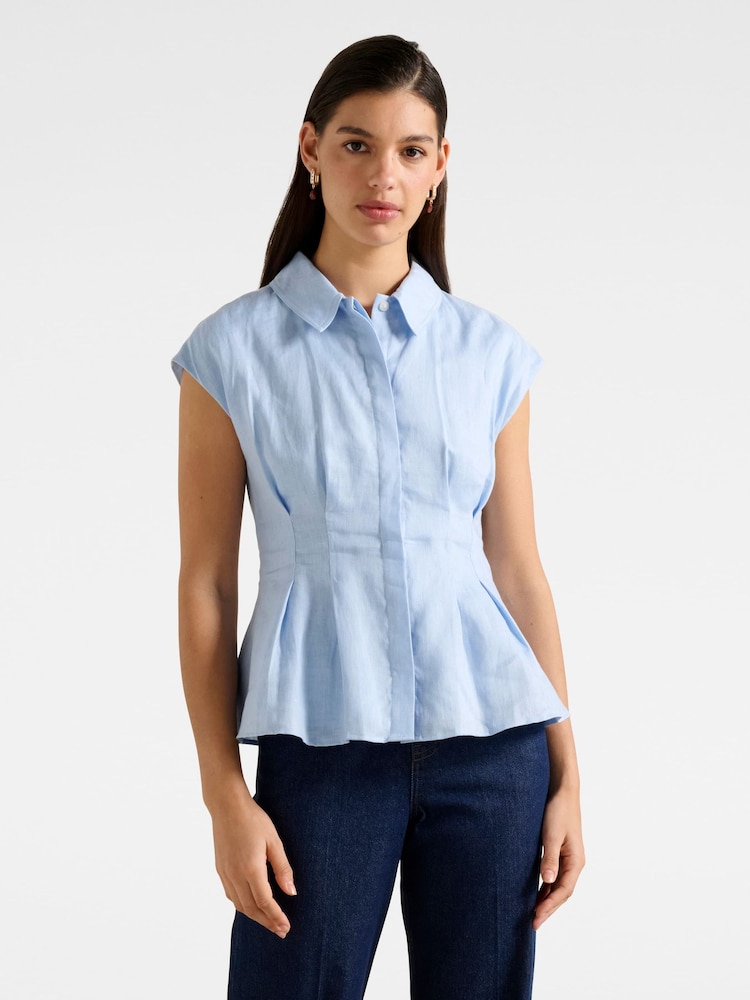 Forever New Blue Pure Linen Carina Pleated Shirt - Image 1 of 5 Forever New Blue Pure Linen Carina Pleated Shirt - Image 1 of 5