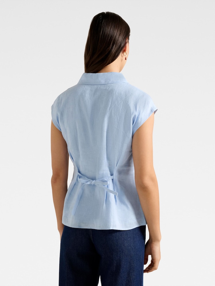 Forever New Blue Pure Linen Carina Pleated Shirt - Image 2 of 5 Forever New Blue Pure Linen Carina Pleated Shirt - Image 2 of 5