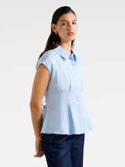 Forever New Blue Pure Linen Carina Pleated Shirt - Image 4 of 5
