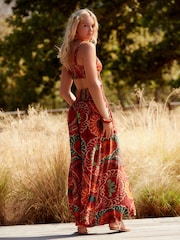 Rust Orange Print Shirred Jumpsuit - Image 3 of 7