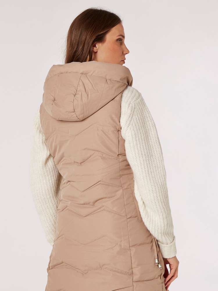 Apricot Natural Eyelet Detail Puffer Hood Gilet - Image 2 of 4 Apricot Natural Eyelet Detail Puffer Hood Gilet - Image 2 of 4