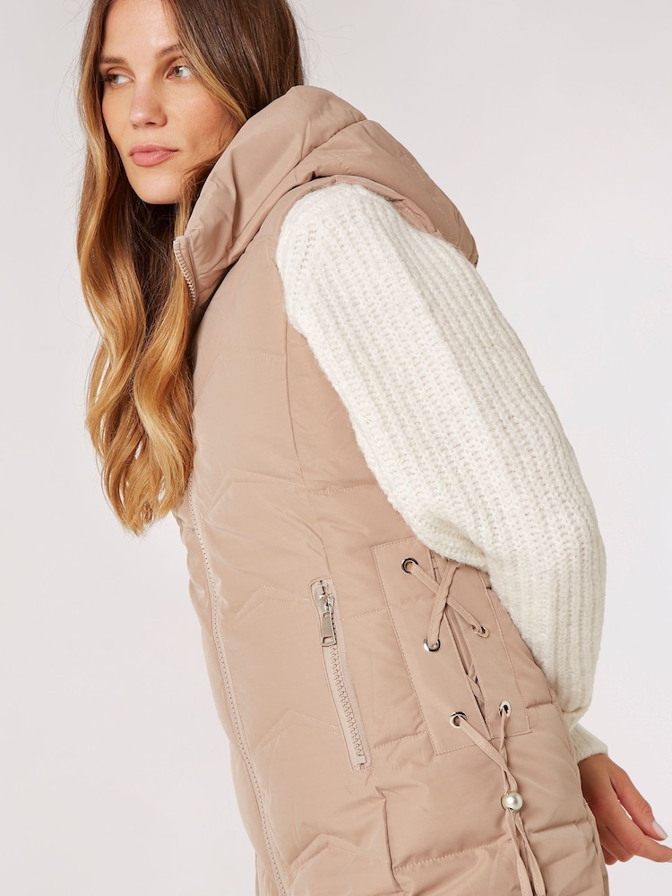 Apricot Natural Eyelet Detail Puffer Hood Gilet - Image 4 of 4