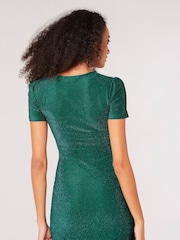 Apricot Green Ruched Bodycon Faux Wrap Dress - Image 2 of 4