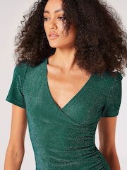 Apricot Green Ruched Bodycon Faux Wrap Dress - Image 4 of 4