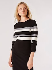 Apricot Black Stripe Knitted Dress - Image 1 of 5