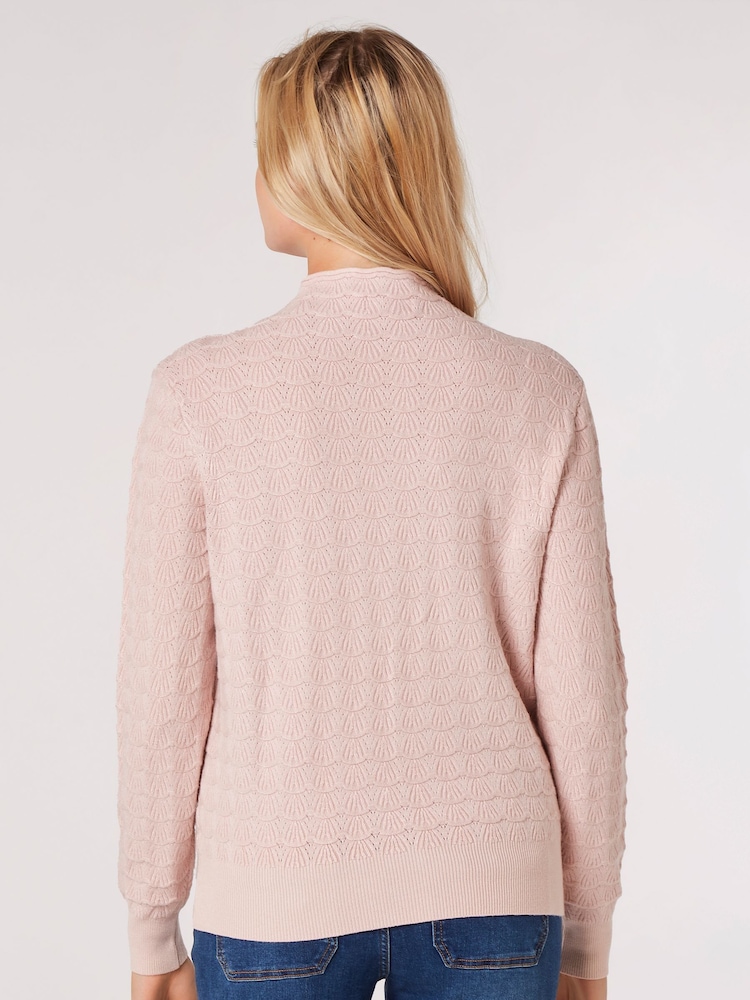 Apricot Pink Scallop Mock Neck Pointelle Jumper - Image 2 of 4