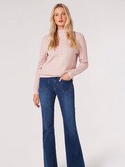 Apricot Pink Scallop Mock Neck Pointelle Jumper - Image 3 of 4