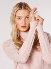 Apricot Pink Scallop Mock Neck Pointelle Jumper - Image 4 of 4