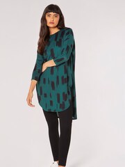 Apricot Green Brush Stroke Curve Hem Top - Image 1 of 4
