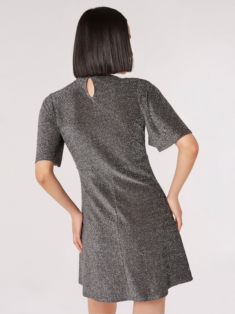 Apricot Grey Angel Slv Flare Sparkle Dress - Image 2 of 4