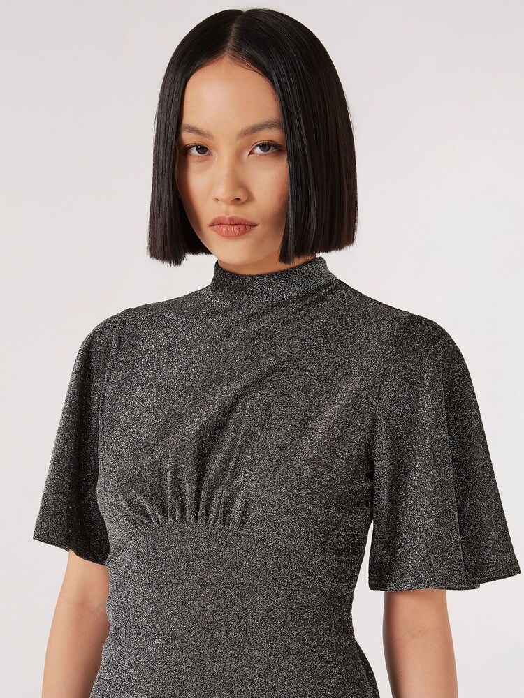 Apricot Grey Angel Slv Flare Sparkle Dress - Image 4 of 4