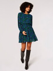 Apricot Blue Graphic Animal Chiffon Long Sleeve Dress - Image 4 of 4