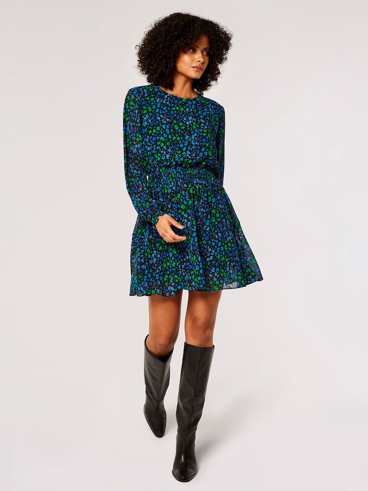 Apricot Blue Graphic Animal Chiffon Long Sleeve Dress - Image 4 of 4