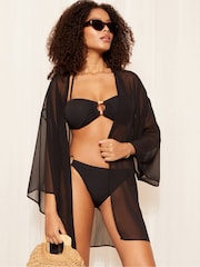 Schwarz - Friends Like These Kimono-Mini-Kaftan mit Gürtel - Bild 1 von 4