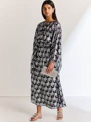 Navy Occasion Metallic Long Sleeve Dress - Image 1 of 6