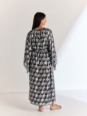 Navy Occasion Metallic Long Sleeve Dress - Image 2 of 6
