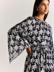 Navy Occasion Metallic Long Sleeve Dress - Image 3 of 6