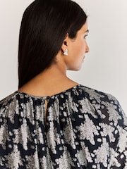 Navy Occasion Metallic Long Sleeve Dress - Image 4 of 6