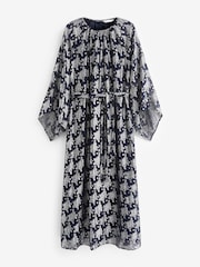 Navy Occasion Metallic Long Sleeve Dress - Image 5 of 6