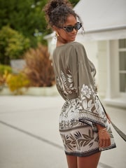 Friends Like These Khaki Green Kimono Mini Kaftan With Belted Belt - Image 2 of 4