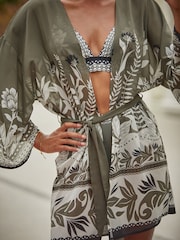 Friends Like These Khaki Green Kimono Mini Kaftan With Belted Belt - Image 3 of 4