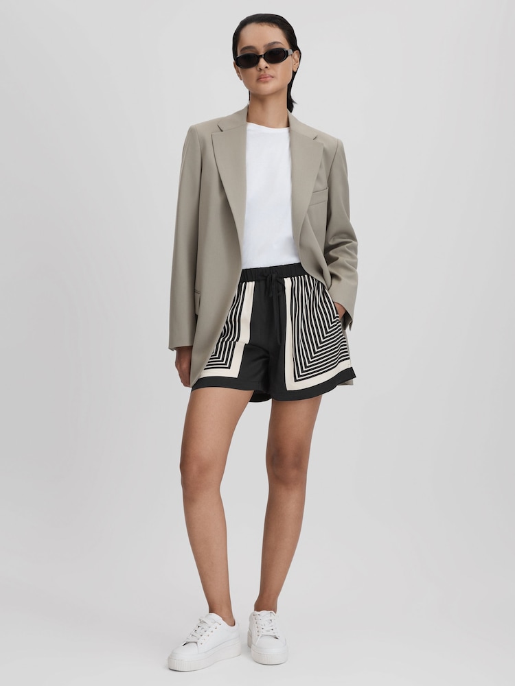 Reiss Black Lilia Printed Drawstring Shorts - Image 1 of 6