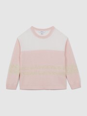 Reiss Pink 4-9 yrs Wool Blend Striped Crew Neck Jumper - Image 2 of 5