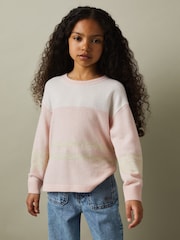 Reiss Pink 4-9 yrs Wool Blend Striped Crew Neck Jumper - Image 3 of 5