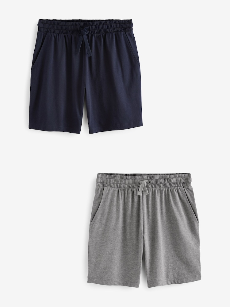 Grey/Navy Blue Lasting Fresh Cotton Rich Pyjamas Shorts 2 Pack - Image 1 of 11