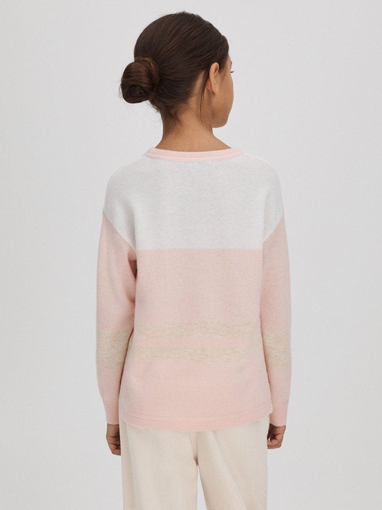 Reiss Pink 9-13 yrs Wool Blend Striped Crew Neck Jumper - Image 5 of 5