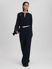 Reiss Navy Margeaux Wide Leg Suit Trousers - Image 3 of 6