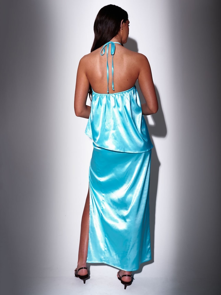 South Beach Blue Satin Bead Decal Halterneck Top - Image 2 of 5 South Beach Blue Satin Bead Decal Halterneck Top - Image 2 of 5