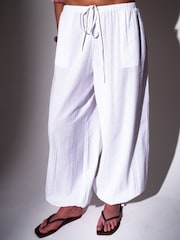 South Beach White Seersucker Balloon Trousers - Image 3 of 5